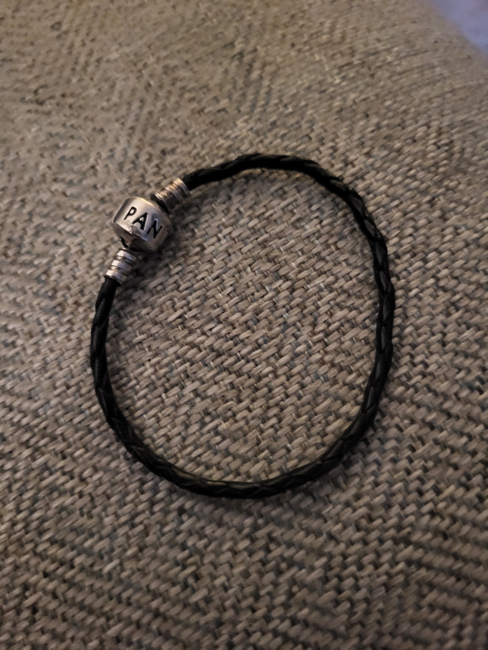 Pandora Black Braided Leather Bracelet with Silver Logo Clasp